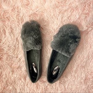 Grey fur shoes